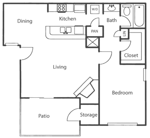 a floor plan of a house with a bedroom and a living room